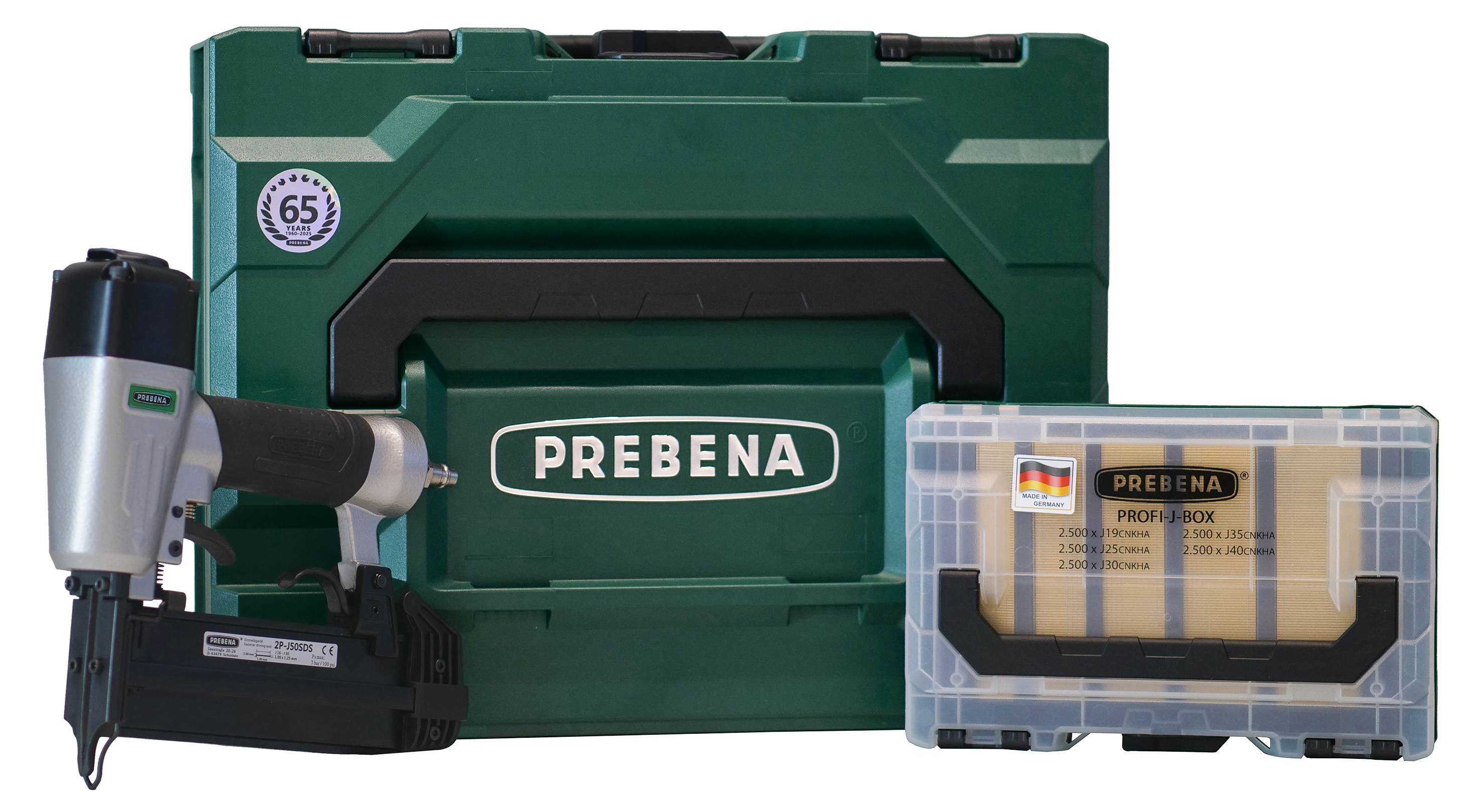2P-J50SDS-SE Druckluftnagler für 16-50mm und PROFI-J-BOX in der baustellengerechten metaBOX