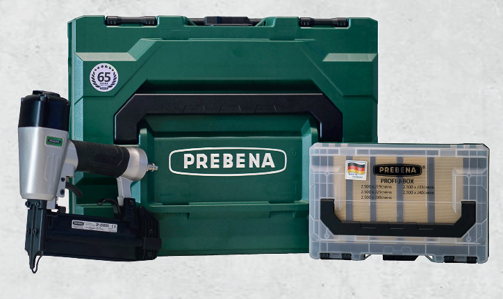 2P-J50SDS-SE pneumatic nailer for 16-50 mm and PROFI-J-BOX in the metaBOX suitable for construction sites